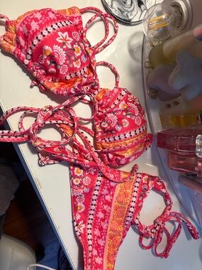 Floral Pink String Bikini Set